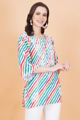 Chikankari multi color katha cotton leheriya printed kurti by sufiza lifestyle 3