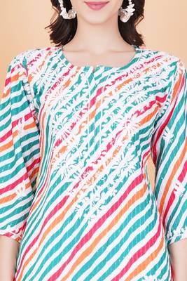Chikankari multi color katha cotton leheriya printed kurti by sufiza lifestyle 4