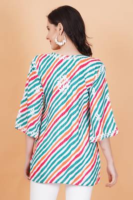 Chikankari multi color katha cotton leheriya printed kurti by sufiza lifestyle 5