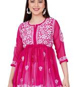 Chikankari georgette rani pink peplum dress with thread ghas pati hand embroidery
