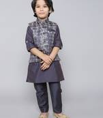 Kurta set with woven jaquard brick pattern jacket- navyblue