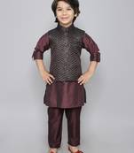 Kurta set with woven sequence embriodered button up jacket- wine