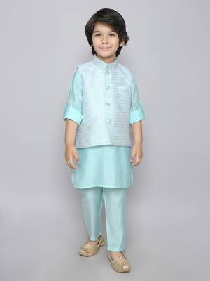 Kurta set with embriodered button up jacket- blue 1