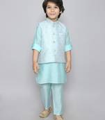 Kurta set with embriodered button up jacket- blue