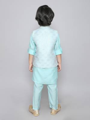 Kurta set with embriodered button up jacket- blue 2