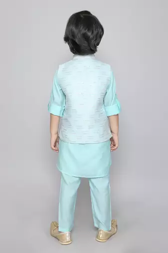 Kurta set with embriodered button up jacket- blue