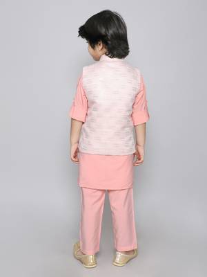 Kurta set with woven embriodered button up jacket - peach 2
