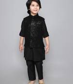 Black Cotton Silk Sequin Embroidered Kurta Pajama Set