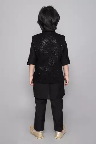 Black Cotton Silk Sequin Embroidered Kurta Pajama Set