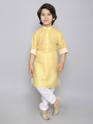 Cotton kurta set with geometrical print- yellow 1