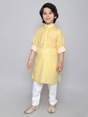 Cotton kurta set with geometrical print- yellow 4