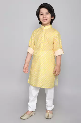 Cotton kurta set with geometrical print- yellow