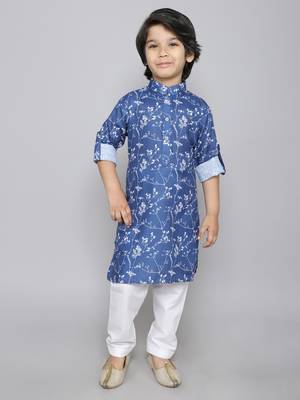 Cotton kurta set with botanical print kurta- blue 1