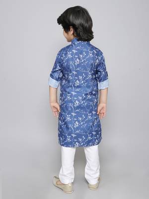 Cotton kurta set with botanical print kurta- blue 2