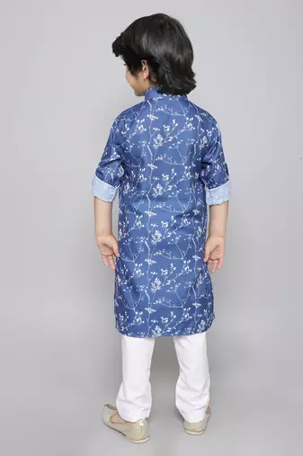 Cotton kurta set with botanical print kurta- blue