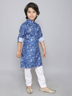Cotton kurta set with botanical print kurta- blue 4