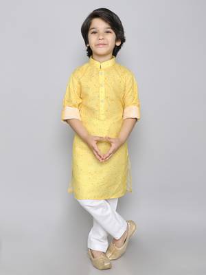 Cotton kurta set with bhandini print- yellow 1