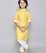 Cotton kurta set with bhandini print- yellow