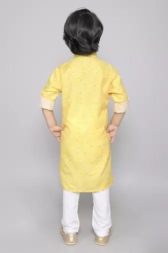 Cotton kurta set with bhandini print- yellow