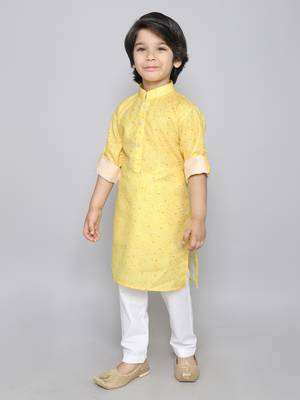 Cotton kurta set with bhandini print- yellow 4