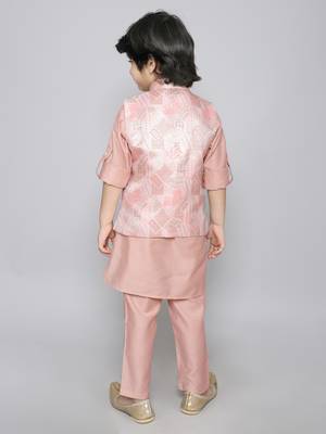 Kurta set with woven jaquard button up jacket - onion pink 2