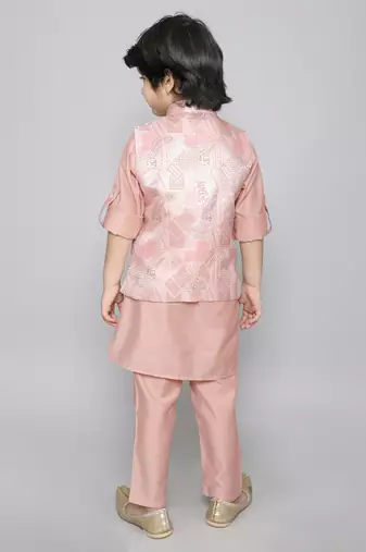 Kurta set with woven jaquard button up jacket - onion pink