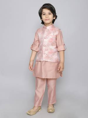 Kurta set with woven jaquard button up jacket - onion pink 4