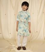 Full sleeves printed kurta and pyjama set for boys - multi