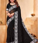 Black And White Zari Resham Embroidered Georgette Party Wear Saree With Blouse Piece