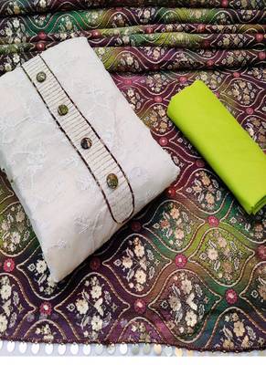 Riva enterprise women's khadi cotton top and duppata exclusive embroidred dress material with bottom 1