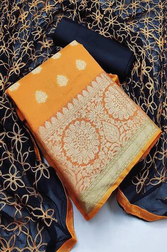 banarasi silk with jacquard print and heavy duppatra exclusive dress material