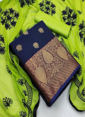 Riva enterprise women's banarasi silk with jacquard print and heavy duppatra exclusive dress material 1