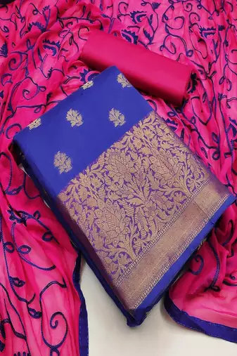 Riva enterprise women's banarasi silk with jacquard print and heavy duppatra exclusive dress material