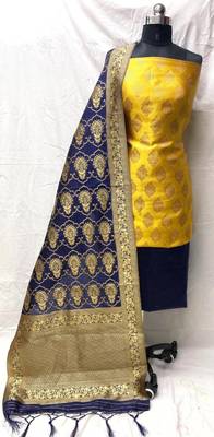 Riva enterprise women's banarasi silk with jacquard print heavy duppatra exclusive dress material 1