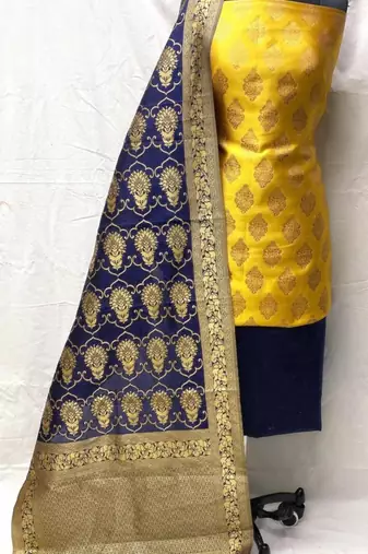 Riva enterprise women's banarasi silk with jacquard print heavy duppatra exclusive dress material