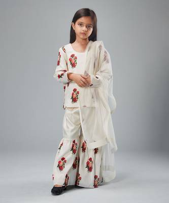 Ivory chanderi printet sharara set 1