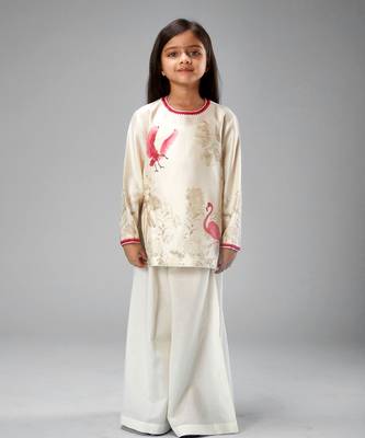 Ivory chanderi printed short kurti set 1