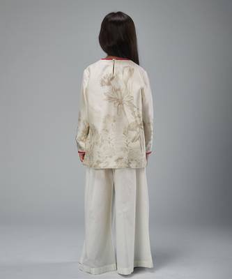 Ivory chanderi printed short kurti set 2
