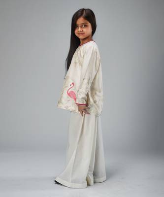 Ivory chanderi printed short kurti set 3