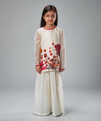 Ivory chanderi printed short kurti set 2