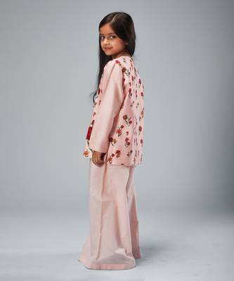 Pink chanderi printed short kurti set 2