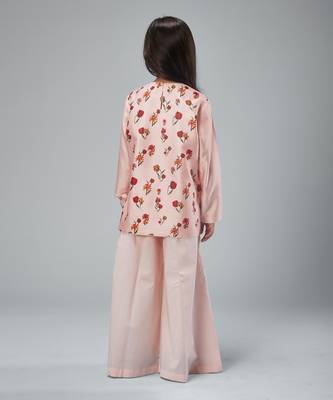 Pink chanderi printed short kurti set 3