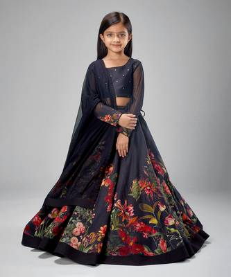 Black chanderi printed  lehanga set 1