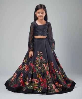 Black chanderi printed  lehanga set 4
