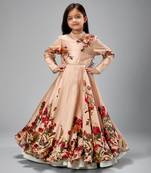 Beige chanderi printed floor length anarkali