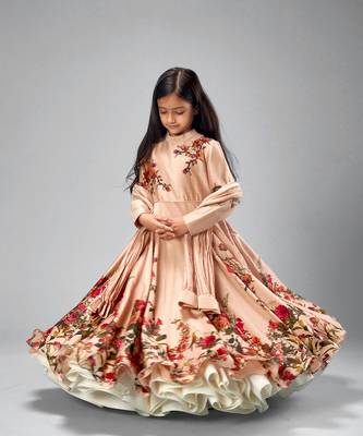 Beige chanderi printed floor length anarkali 2