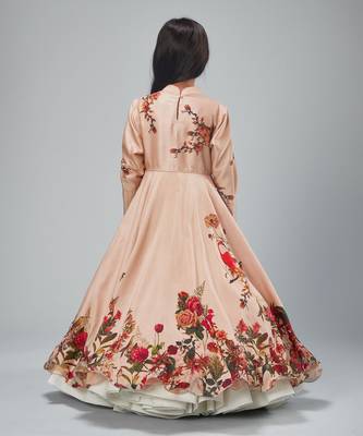 Beige chanderi printed floor length anarkali 3