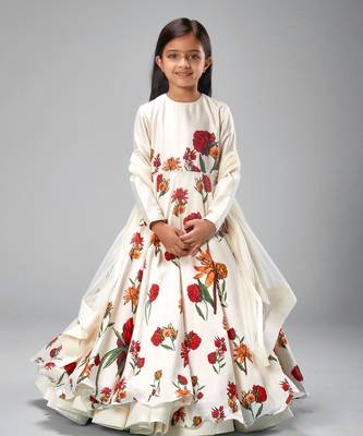 Ivory chanderi printed  floor length anarkali 1