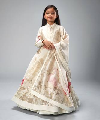 Ivory chanderi printed  floor length anarkali 1