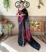 Kimisha Women'S Multi Black Georgette Saree With Unstitched Blouse Piece